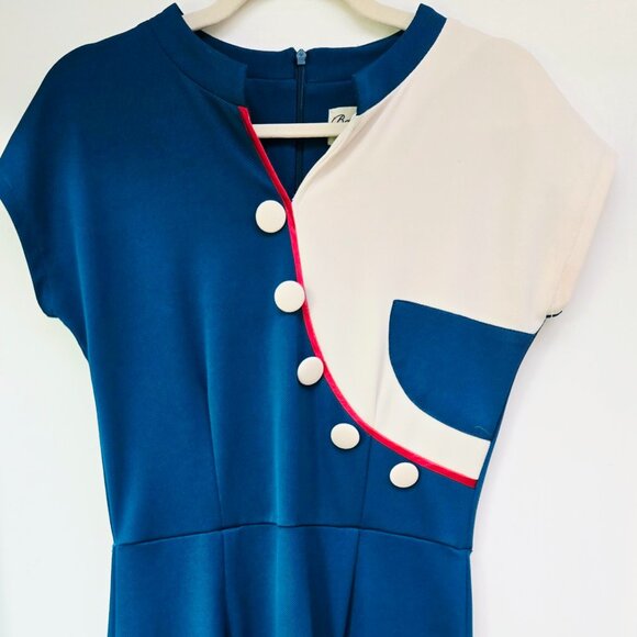 Bettie Page Dresses & Skirts - 3 For 55👍🫶Bettie Page by Tatyana Dress – Blue with Cream & Red Detail